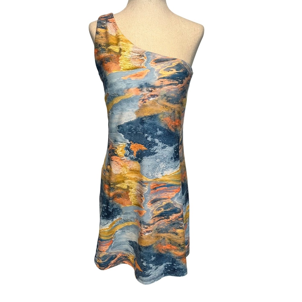 DSG Twitch + Allison Women M Active Dress Blue Orange Marble One Shoulder Pocket